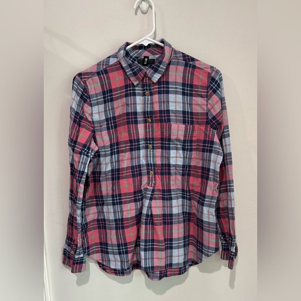 J. Crew Navy and Pink Checkered Shirt